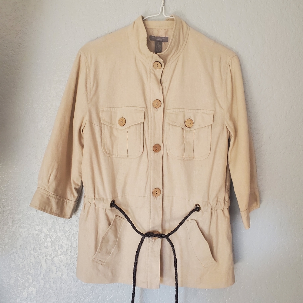 Investments Beige Petite Linen Blend Utility Jacket